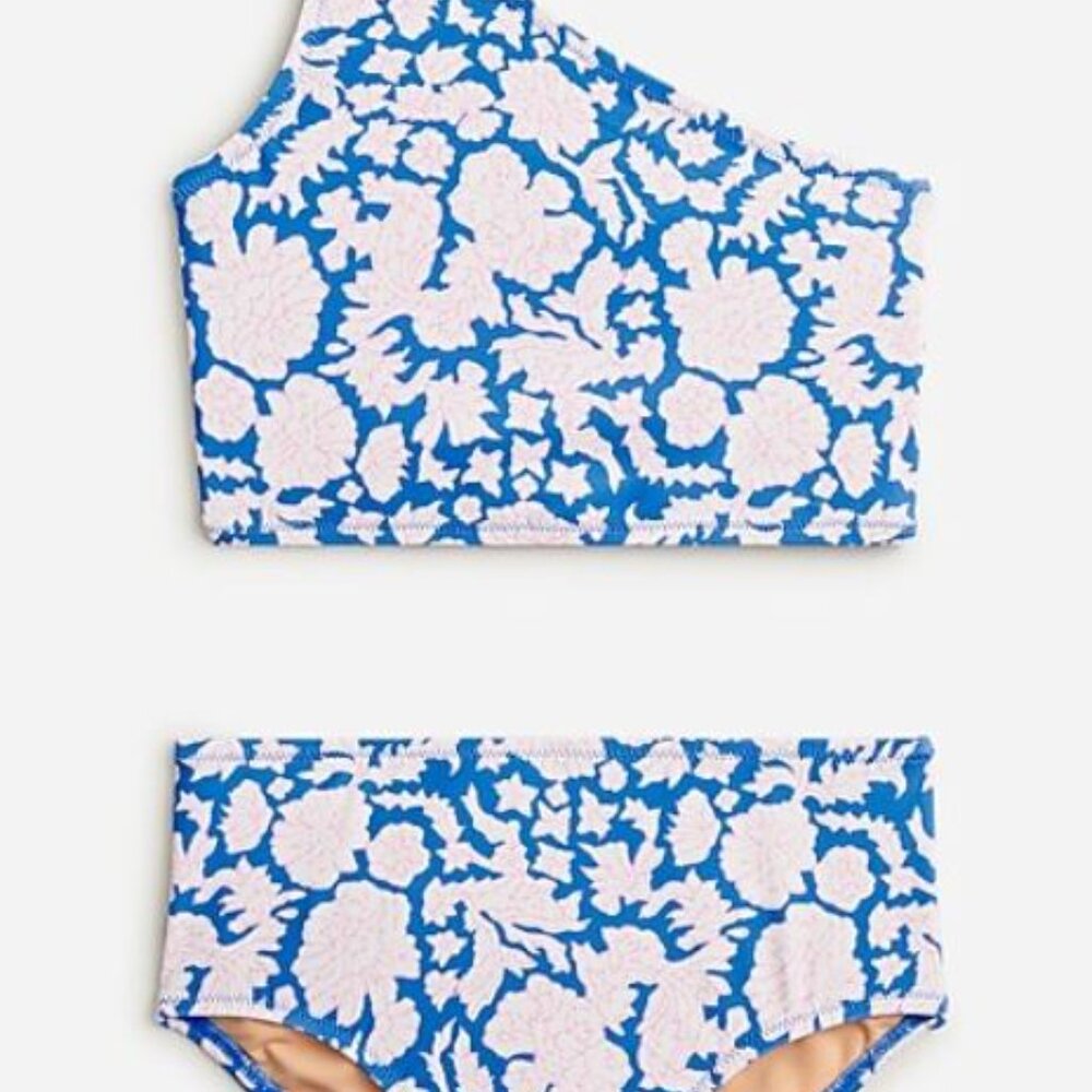 SZ Block prints X crew cuts one shoulder two-piece swimsuit in floral, size 6-7